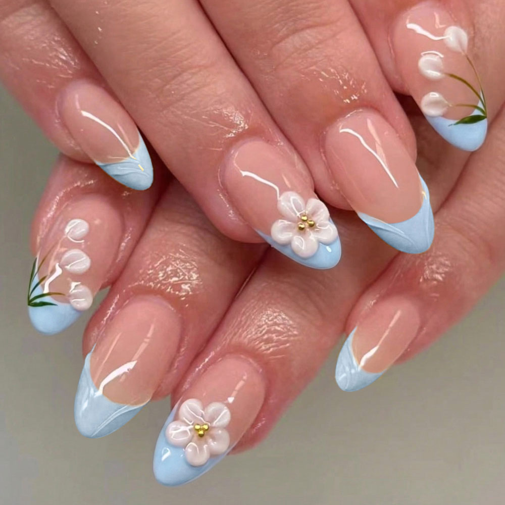 Pressed Flower Art - 30 adet kısa badem şeklinde tırnak