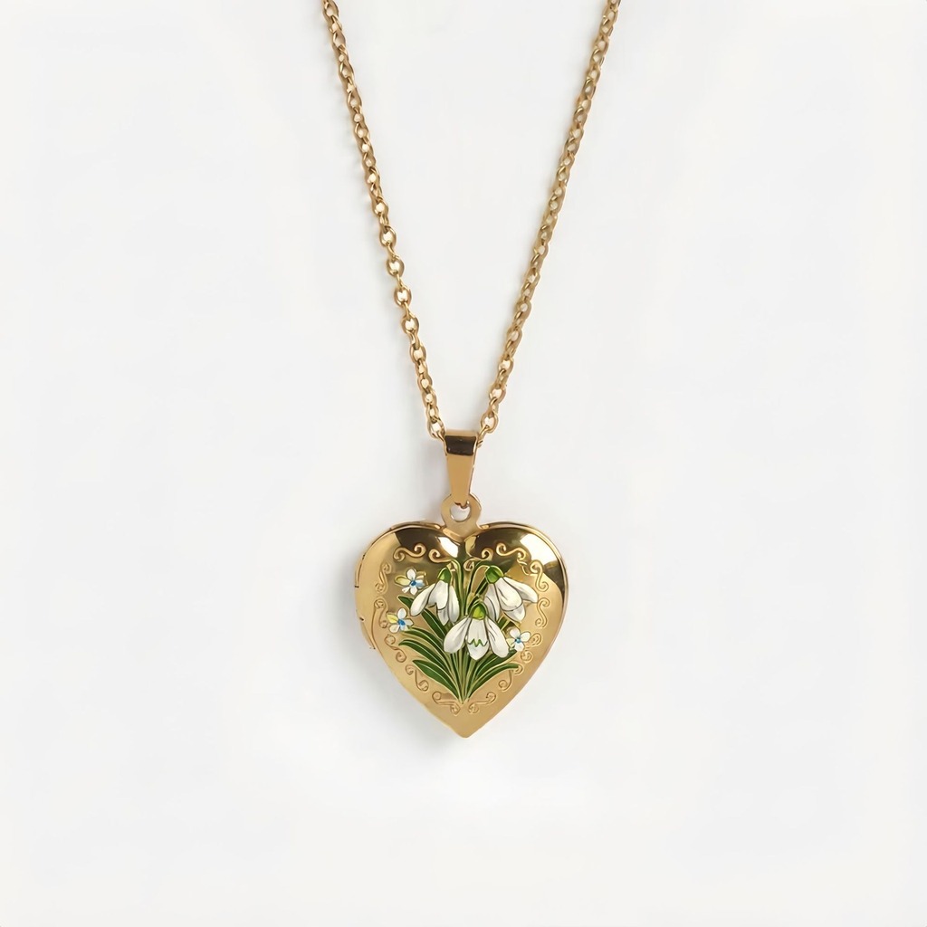 Birth Flower Necklace - Kalp Kolye Kadınlar İçin Zarif Kolye